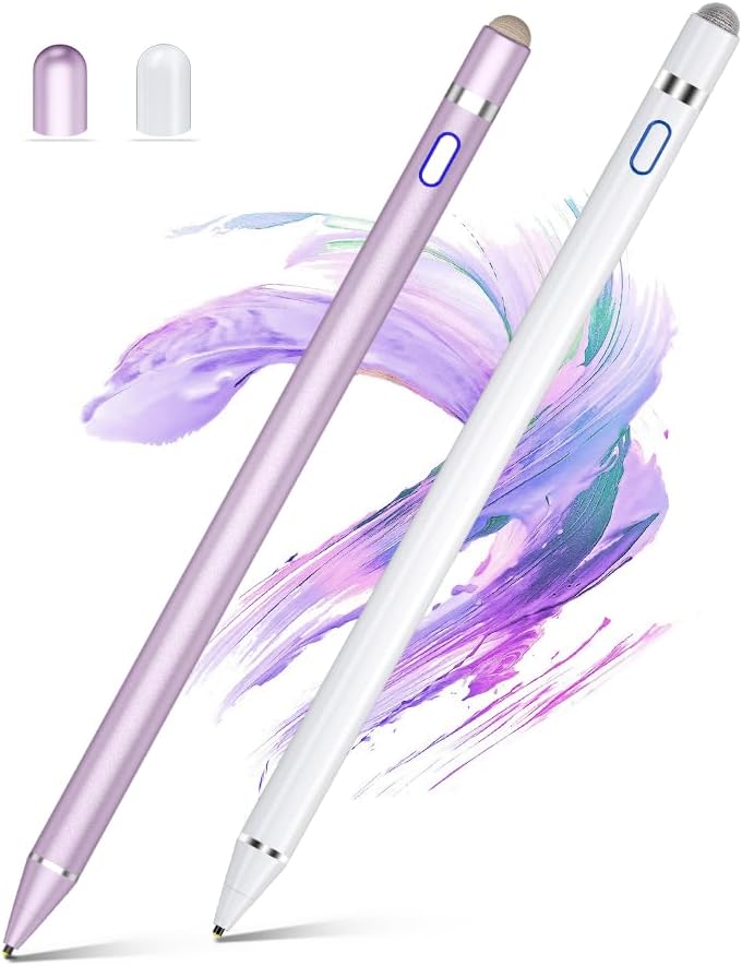 Active Stylus Pens for Touch Screens, Dual Pen Tips for iOS & Android Drawing & Writing, High Precise Digital Pencil for Apple iPhone 15 to 6, iPad Air/Pro/Mini, Phone/Tablet/Samsung/Kindle