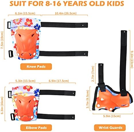 ELUTENG Kids Protective Gear Set for for Ages 8-16, 6 in 1 Knee Pads Elbow Pads Wrist Guards Protective Gear Set for Skateboard Inline Roller Skating Biking Rollerblading Scooter