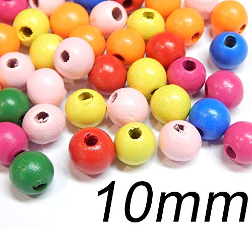 Perlin Wooden Beads, 200 Pieces, 10 mm, Multicoloured, Round, Natural Wood, CRAFT_BEAD, 10mm 200 Stück - Image 3
