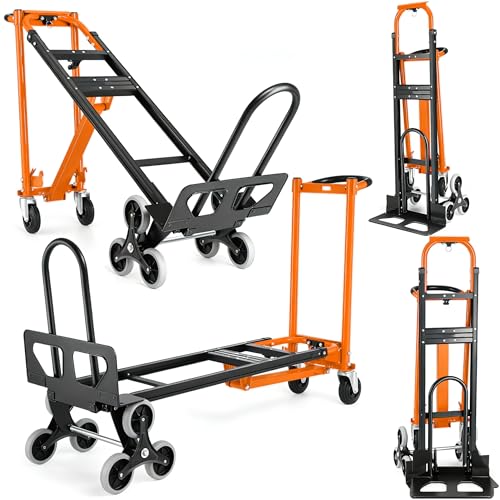 Image of Heavy Duty Stair Climbing Hand Truck - 1000 LBS Capacity 4-in-1 Convertible Dolly Cart, Foldable Platform Utility Cart for Moving Boxes, Industrial Grade Steel Construction(Orange)