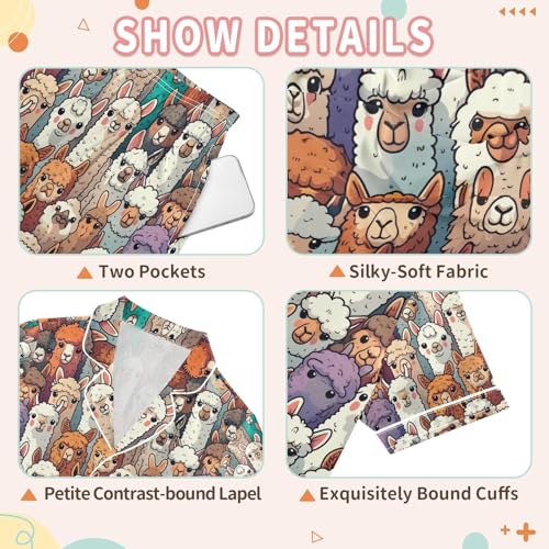 senya Alpaca Llama Animal Face Satin Summer Pajama Sets Silk Short Sleeve Button Down Sleepwear3