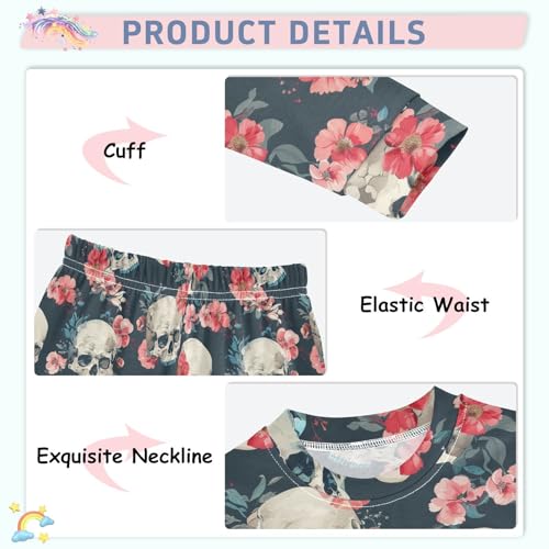Fustylead Mysterious Skulls and Pink Floral Wreath Pajamas Cotton Sleepover PJ Set Long Sleeve Lounge Wear4
