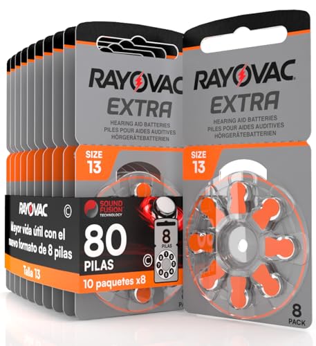 80 Pila para Audífonos Rayovac Extra 13. 10 Pack de 8 Unidades Baterías de Audífono