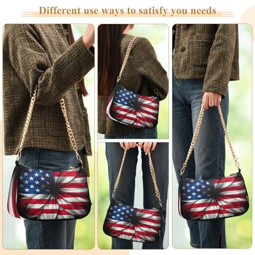 Image of Shoulder Bags for Women American US Flag Independence Day Patriotic Hobo Tote Handbag Small Clutch Purse with Zipper Closure