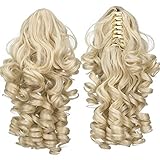 SWACC 12-Inch Short Screw Curls Claw Clip Ponytail Extensions Synthetic Clip in Drawstring Curly Ponytail Hairpiece Jaw Clip Hair Extension (Platinum Blonde-60#)