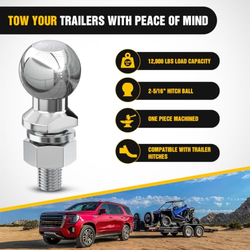 Image of Nilight 2-5 /16 inch Chrome Trailer Hitch Ball | 12000 lbs, 1 inch x 2-1 /4 inch Shank Universal fit Trailer Hitch Ball Custom Engineered for Heavy Duty Towing
