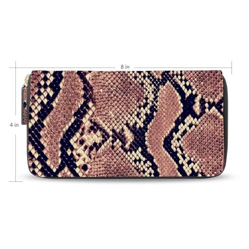 Snake Skin Pink Black Leather Long Wallet Organizer with Zipper Purse Clutch Bag for Women Men Key Card Coin Passport Checkbook 8 x 4 inch2
