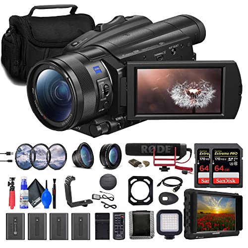 Sony Fdr-Ax700 4K Camcorder (Fdr-Ax700/B) + 4K Monitor + Pro Mic + 2 X 64Gb Memory Card + 3 X Np-Fv70 Battery + Filter Kit + Wide Angle Lens + Telephoto Lens + Bag + Charger + Card Reader + More #TOP30