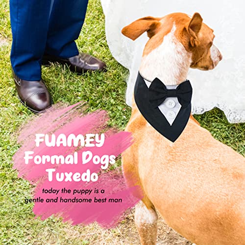 Fuamey Dog Tuxedo,Formal Dog Wedding Bandana Dog Collar With Bow Tie Dog Birthday Costume Adjustable Pet Party Tux Dog Wedding Attire,Dog Valentines Outfit Cosplay For Small Medium Large Pets Black-S #TOP4