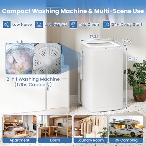 Image of VCJ 17Lbs Portable Washing Machine, Full-Automatic Top Load Washer with 10 Wash Cycles, 3 Water Levels & LED Display, Compact Electric Laundry Washer for Apartment, Dorms, RVs and Camping