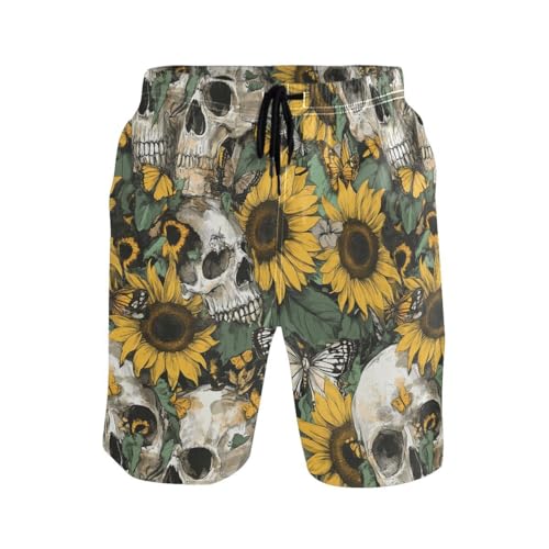 Gothic Skull Sunflower Mens Swim Trunks Quick Dry Beach Shorts with Pocket S 202c00482