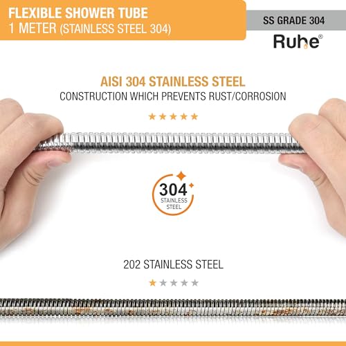 Image of Ruhe Shower Tube 304-Grade Stainless Steel - 1 Meter | Flexible Hand Shower Hose | Leak-Proof, Rust-Resistant, High-Pressure Compatible, Universal Bathroom Fittings