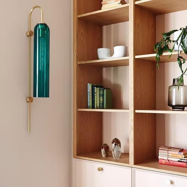 Image of Green Long Glass Wall Light | Bottle Green Copper Metal Wall Lamp Fixture | Decorative Lighting for Living Room Bedroom Dining Cafe Bar Restaurant | Modern Home Decor | Without Bulb