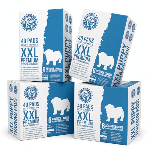 Image of Bulldogology Premium XXL Puppy Pee Pads with Adhesive Sticky Tape Extra Large Dog Training Wee Pads 6 Layer Absorbent Bullsorbent Technology White 160 Count 30 x 36