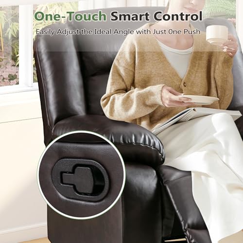 Image of ANJ Manual Recliner Chair Set of 2, Breathable Faux Leather Reclining Chairs with Overstuffed Arm and Back, Living Room Single Sofa Recliners (Dark Brown)