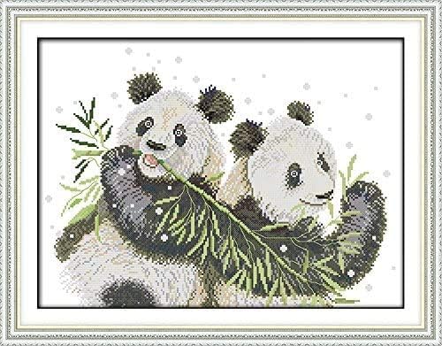 Happy Forever Cross Stitch Kits 11CT Stamped Patterns for Kids and Adults, DIY Preprinted Embroidery kit for Beginner, Animal Panda (D028 Two Pandas 2, Size 28''x28'')