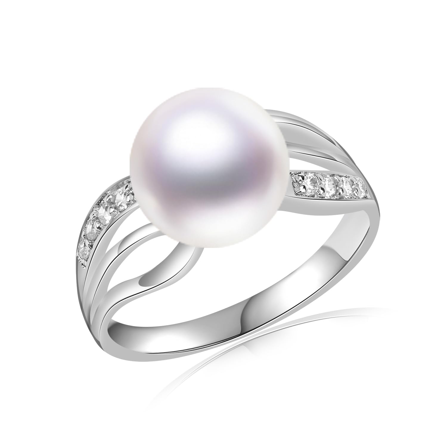 92.5 Sterling Silver Triple Shank Pearl Ring, Freshwater Pearl with Pave Setting, Pearl Edit Collection, Gift for women, BIS Hallmarked-image-2