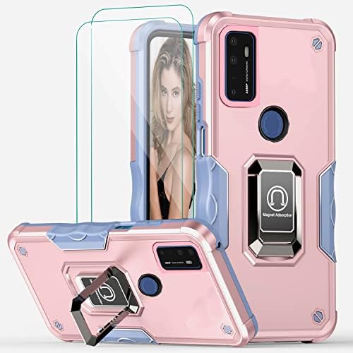 Suyomo Case for AT&T Radiant Max 5G, Cricket Dream 5G/ Cricket Innovate 5G with Tempered Glass Screen Protector [2 Pack],Metal Ring Magnetic Kickstand Shockproof Protective Case (Rose Gold)