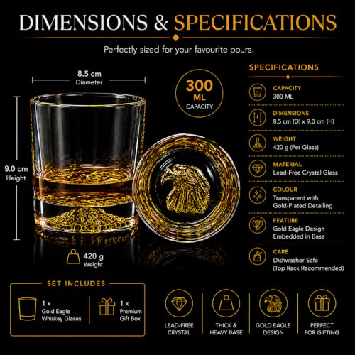 Image of Melbify Eagle Whiskey Glass | Set of 1 | 300 ml | Whiskey Glass Gift Set| Golden Whiskey Glasses|Big| Unique| Broad |Thick| Premium | Thick Bottom | Premium | Speciality Whiskey Glass | Gold Plated