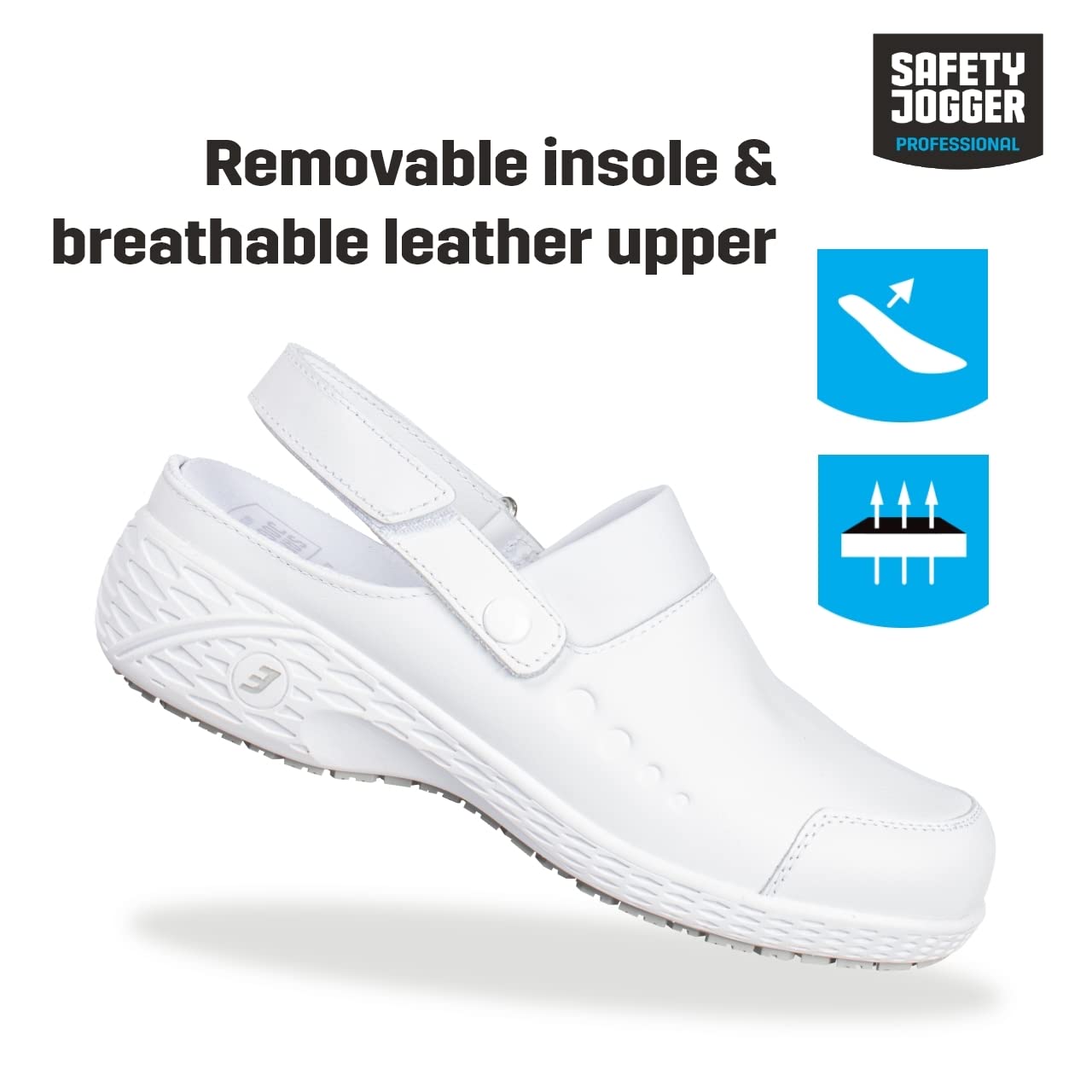 SAFETY JOGGER Arbeitsschuhe Damen 35 EU - Sheila - Leichter, Bequemer Sicherheitsschuh mit Klettverschluss, ideal für Pflege, Küche oder Innenbereich, rutschfest, Leder Sicherheitsclog, Oxypas