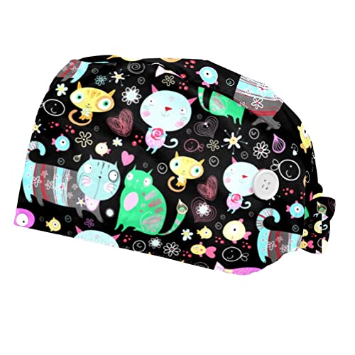 Chapeaux bouffants chat pour femmes et hommes | Lot de 2 casquettes de travail ajustables