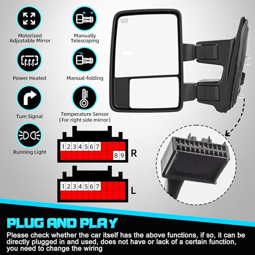 Image of Switchback Signal Heated Tow Mirrors Compatible with Ford Super Duty(2008-2016), Extended Trailer Towing Side Mirrors w /SEQ Turning Light fits F250 F350 F450 F550 F-250 F-350 F-450 F-550, Smoked Lens