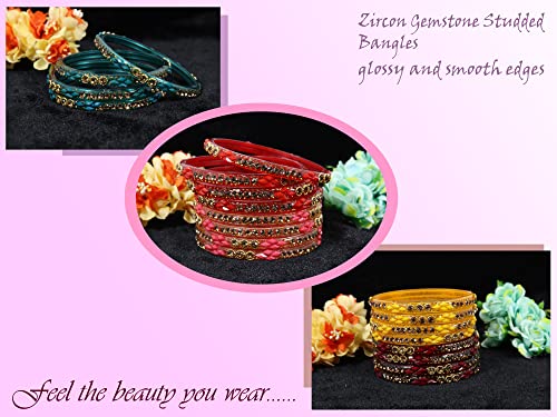Image of NMII Fancy Glass Bangle Set For Women & Girls | Kada Bangles For Daily Use | Kaanch Ke Kade | Multicolor Kada Set | Chudi For Women | Fancy Women's Bangles For Wedding, Party & Gift