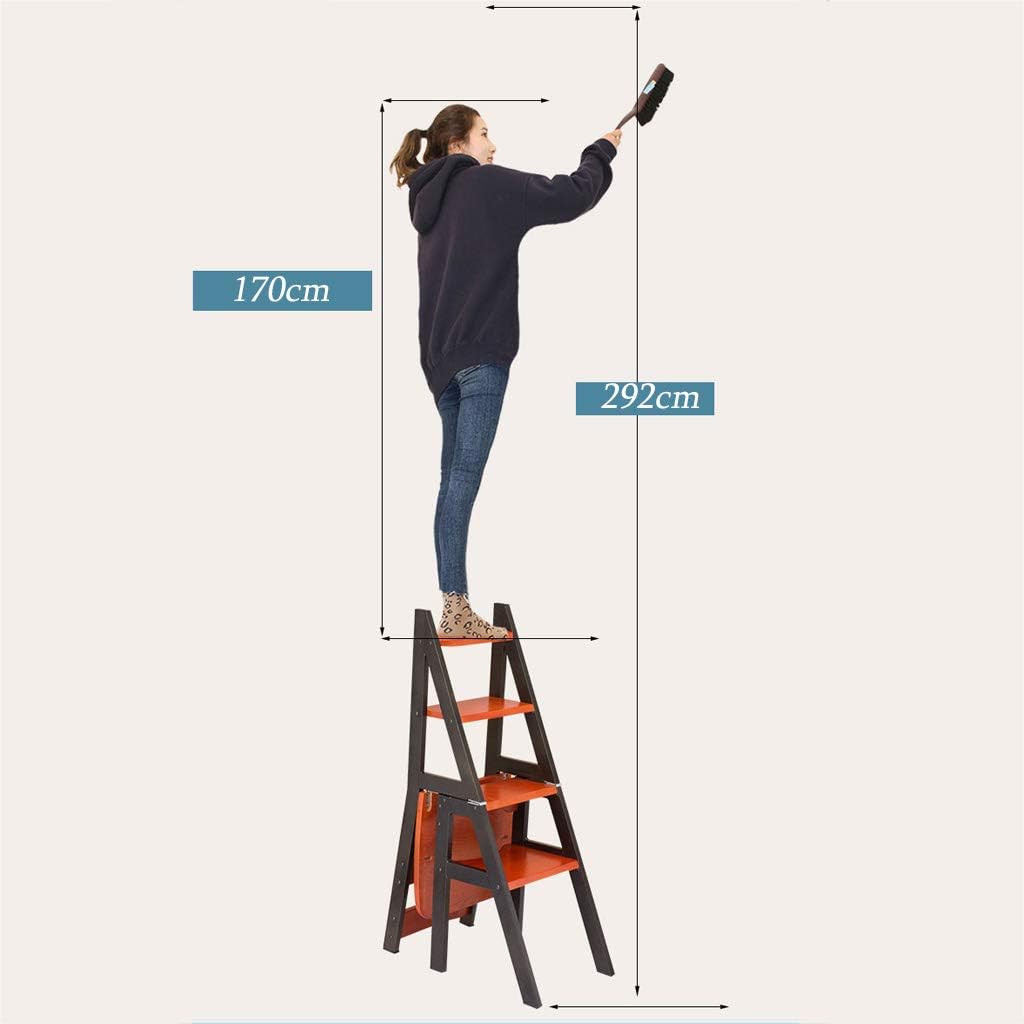 Multifunction Library Ladder Chair High Pedal Stool Solid Wood Metal Frame Household Folding Stepladder Storage Shelf Flower Rack,Load Bearing 150kg
