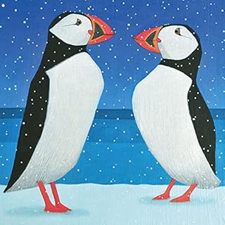 Almanac Charity Christmas Cards Pack - Puffin Pair - 8 Large Christmas Cards For Charity - 50p In Support Of The British Heart Foundation, Blue, 16 x 16 CM