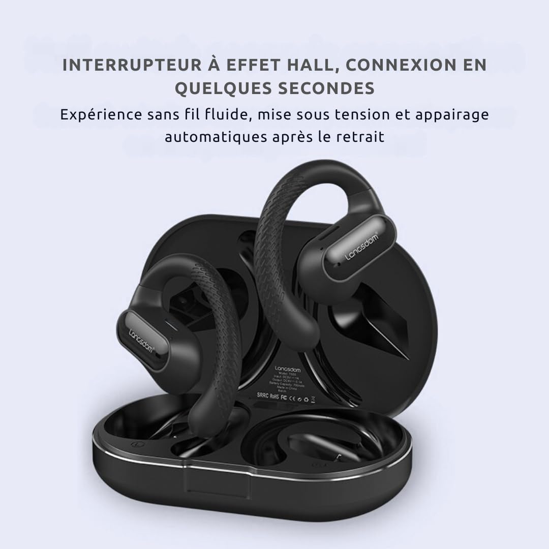 Écouteurs sans Fil Bluetooth 5.4 – Autonomie 40H, Écran LED, ENC Double Micro, Son Puissant 16.2mm, IPX5 Étanche, Design Ouvert, Commandes Tactiles, Confort Longue Durée - Noir