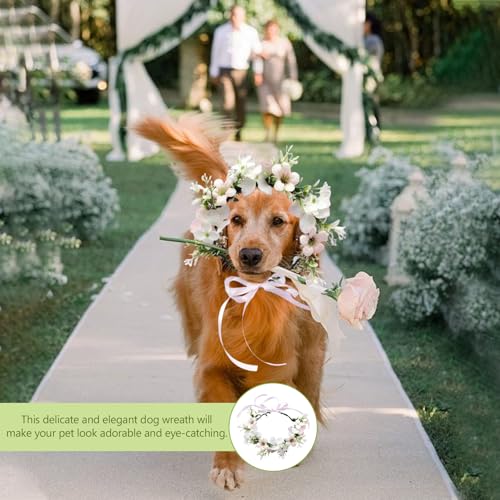 pclapora Hunde Hochzeits Blumenhalsband, Hochzeitshalsband für Hunde, Hochzeitskleidung Blumenkranz Schleife Haustier Blumenring, Corsage Hund Blumen-Krone, für Hund Hochzeit Verlobung Party Outfit