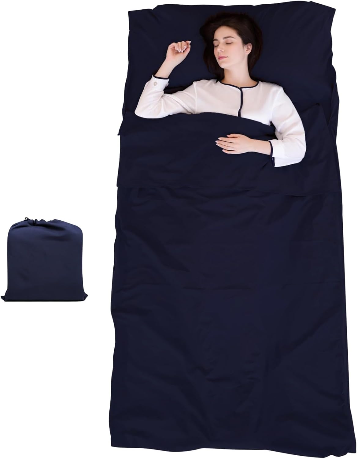 Adult Sleeping Bag Liner, 45 X 83 Inch Soft Travel Sheet, Washable With Storage Pouch, Navy Blue