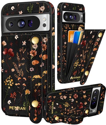 Petitian for Google Pixel 8Pro Case with Wallet - Women Girls Cute Girly Aesthetic Unique Design Leather Credit Card Holder Cardholder Stand Wristband for Pixel 8Pro Grow Flower