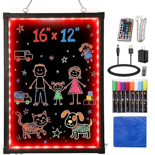 Slsy LED Writing Board 16'x12', Erasable Light-Up Message Display, 12 Colors & 26 Modes, Reusable LED Menu Sign with 8 Markers for Doodle, Illuminated Sign Board for Restaurants, Bars, Classrooms