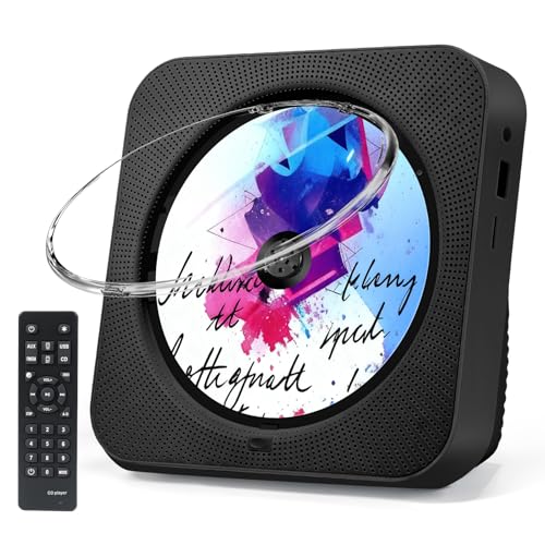 Lecteur CD portable avec Bluetooth - Montage mural et support de bureau - Lecteur CD - Lecteur de musique - Boombox avec télécommande - Radio FM -...