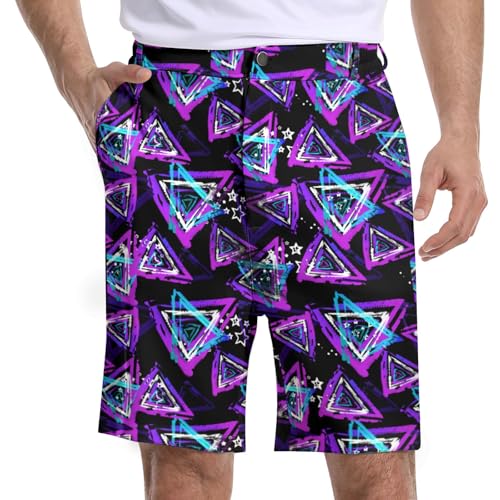 BIANTI Neon Triangle Golf Shorts for Men Stretch Men's Casual Athletic Dress Shorts with Zipper Pockets