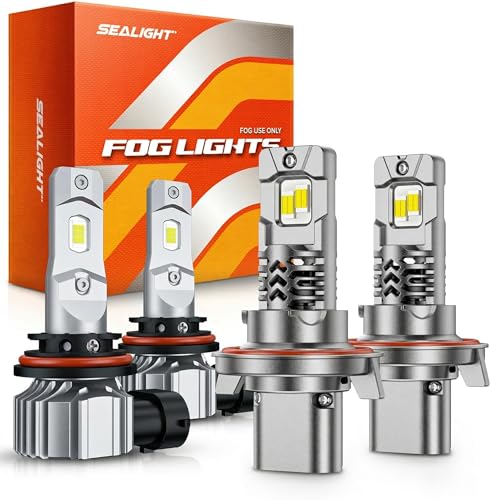 Image of SEALIGHT H13 H10 LED Light Bulbs Combo, 68000LM for 2004-2014 Ford F-150 Fog Lights, 6500K White, Halogen Replacement Pack of 4
