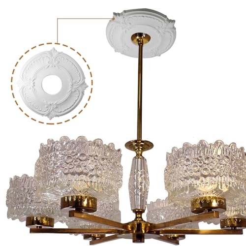 Image of Uenhoy 2 Pcs Lighting Ceiling Medallions for Light Fixtures and Ceiling Fans, 12 inch OD White Vintage Ceiling Cover Plate, PU Ceiling Fan Medallion 12 inch OD x 3.5 inch ID