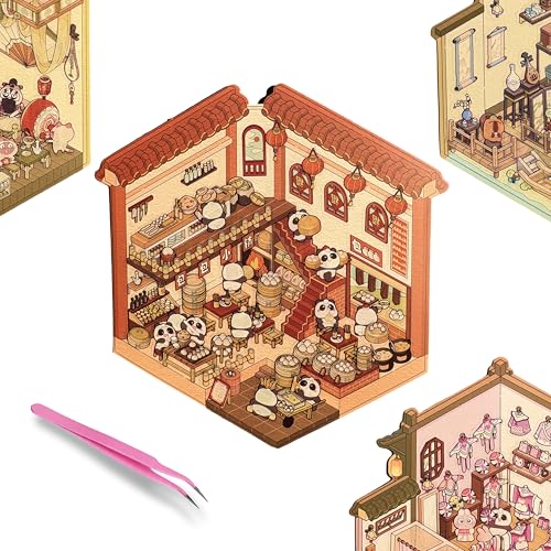 3D Sticker Therapy Scene for Adults & Kids, Detailed Cozy Room Stickers, DIY Sticker Scenes Kit with Tweezer for Relaxing & Fun, Cute Korean Style Isometric Miniature House & Room Sets