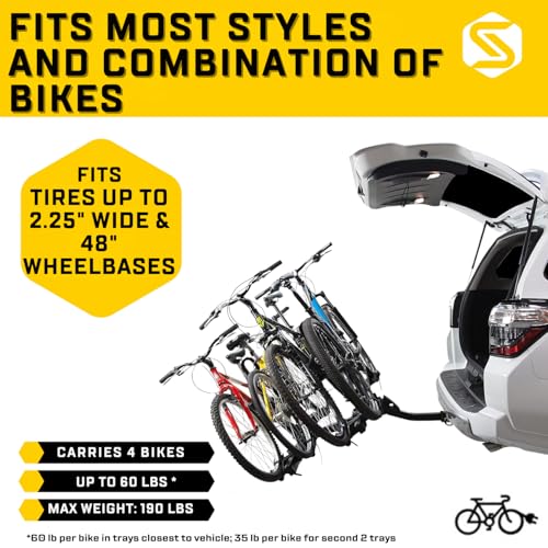 Saris Freedom 4-Bike Hitch Rack – Universal Fit for All Bike Types, 2" Receiver, 190 lb Capacity, Foot Pedal Tilt, Secure Ratcheting Straps
