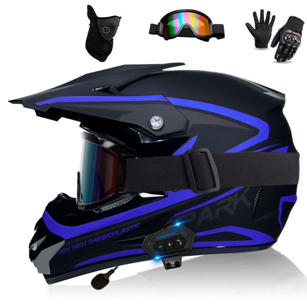 Four Wheeler Off-Road Bluetooth Motorcycle Helmet , Dirt Bike Full Face Mountain Helmets for Adults Men Women , DOT Approved Cool Motocross BMX MX ATV