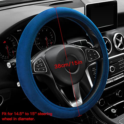 Otostar Soft Velvet Steering Wheel Cover, Universal Luxury Steering Wheel Protector Car Interior Accessories 15 Inch (Navy Blue) #TOP1