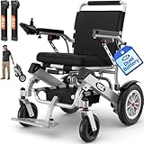 VOCIC V62 Lightweight Electric Wheelchair 25KG, Dual Battery 18.6 Miles, Aluminium Foldable Travel Powered Wheelchair with 30CM Rubber Tyres, 500W, Max136KG, Airline Approved, 5 Year Support(Sliver)