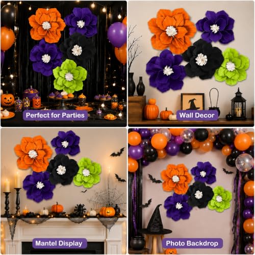 Image of Halloween Paper Flower Decorations Witch Death Reaper Pumpkin Zombie Ghost Wall Flowers Decor for Halloween Party Backdrop Wall Door Mantel Table Home Indoor Celebration Decor