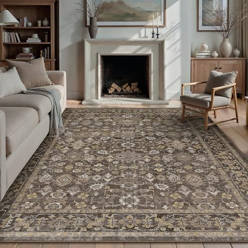 WondRg 8x10 Brown Washable Vintage Area Rug for Living Room