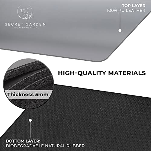 Secret Garden Blossom Yoga Mat – Exercise Mat For Beginners And Advanced – 5Mm Thick Yoga Mat For Cushioning And Support – Double-Layered Yoga Mat Non-Slip For Pilates, Meditation, Exercise – Modern Grey #TOP2
