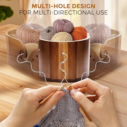 Image of Miglaja Yarn Bowl - Large Size Wooden Yarn Holder, Smooth Crochet Bowl with 9pcs Knitting Hooks Yarn Bowls for Crocheting Yarn Storage (Without Lid)