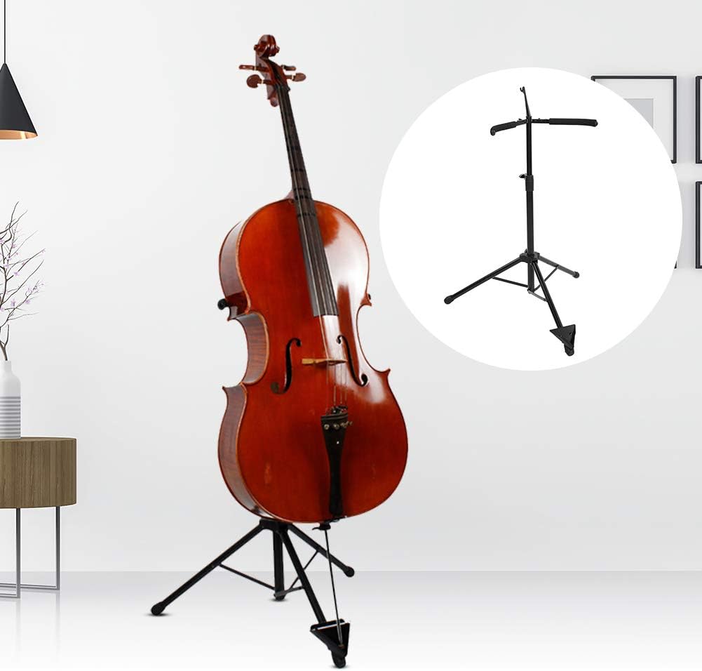 Foldable Cello Stand, with Non Slip Pads for Soft Rubber Cover and Triangular Groove Adjustable Stand Tripod Support for Musical Instruments