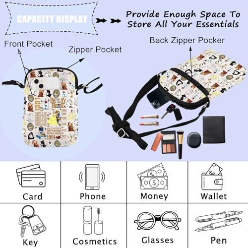 Image of ENSIANTH Cartoon Movie Inspired Gift Belle Lover Crossbody Bag A Tail as Old as Time Merch Belle Princess Beast Fans Gift (1991 CB)