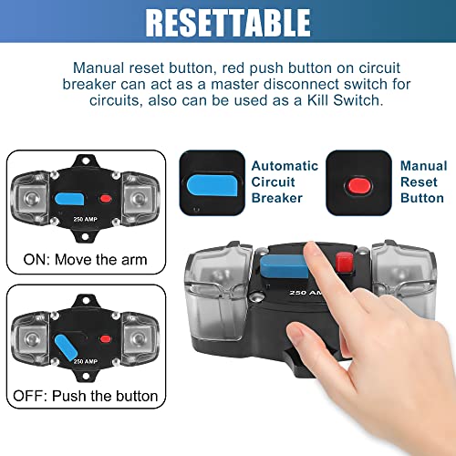 X Autohaux 1 Set 250A Circuit Breaker With Manual Reset Switch 12V-48V Dc Fuse Holders Inverter With 2Pcs Battery Terminal For Automotive Rv Marine Boat #TOP1